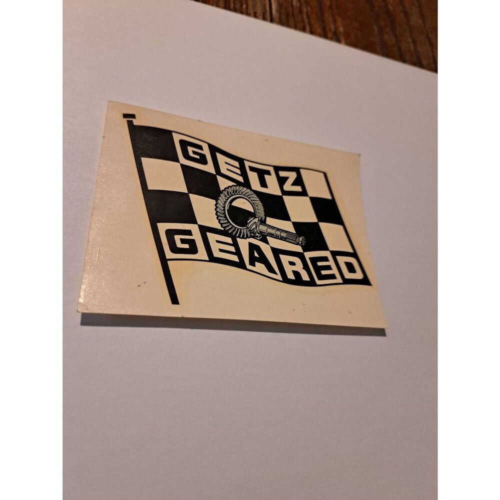 Vintage RARE Original 60s Getz Geared Checkered Flag Water Slide Decal Race